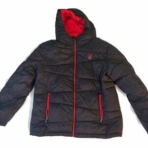 Spyder Boy's Nexus Logo Hooded Puffer Jacket, Black/Red